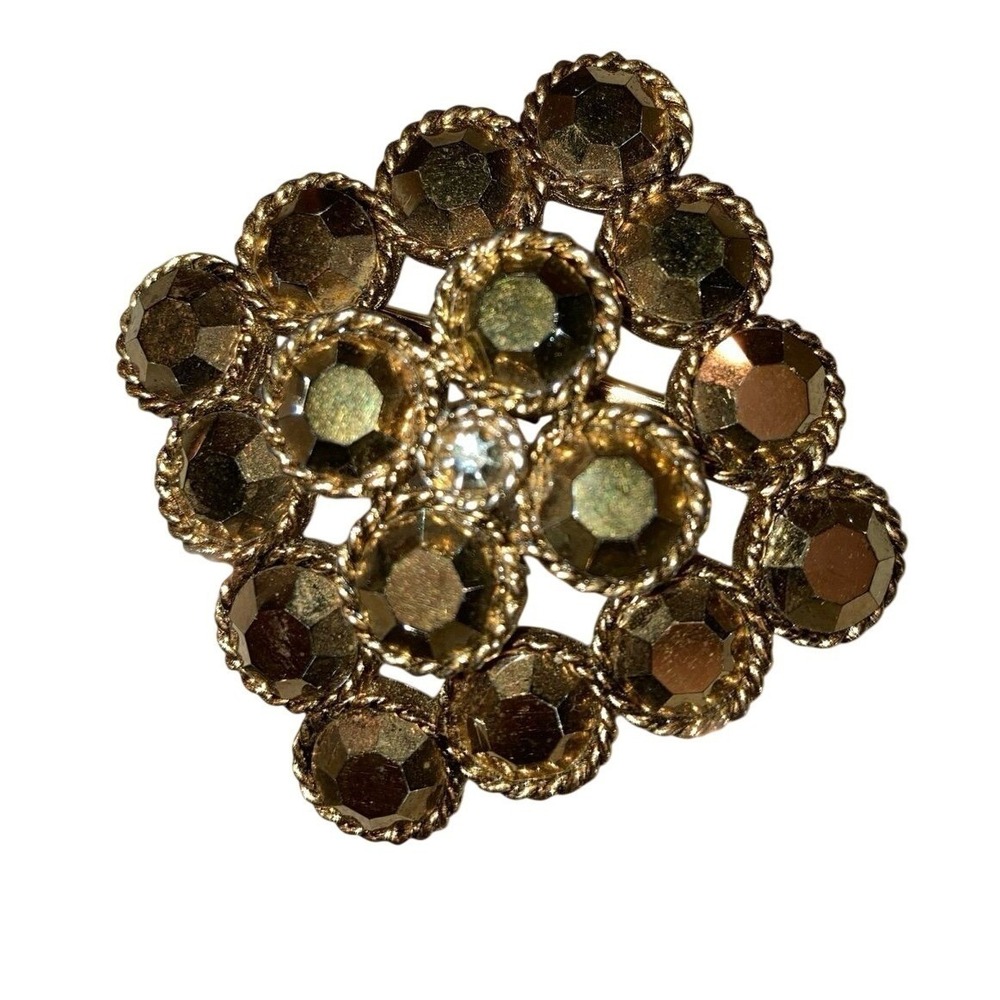 Gold Tone Rhinestone Square Brooch Pin Vintage‎ Statement Jewelry